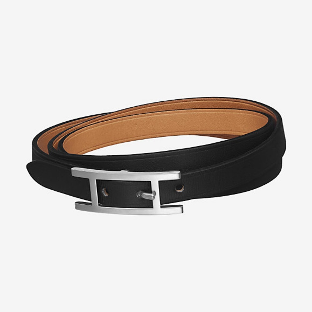 Hermes black leather bracelet